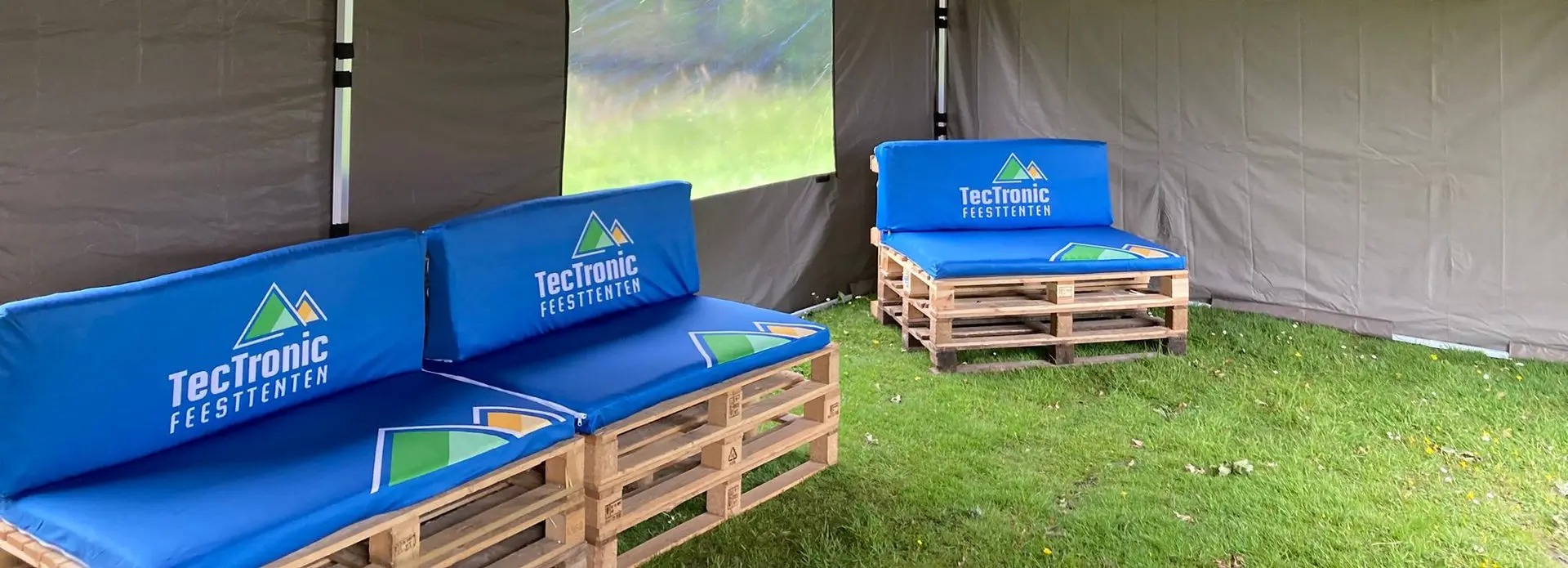TecTronic Feesttenten bedrukte stretchhoezen palletkussens