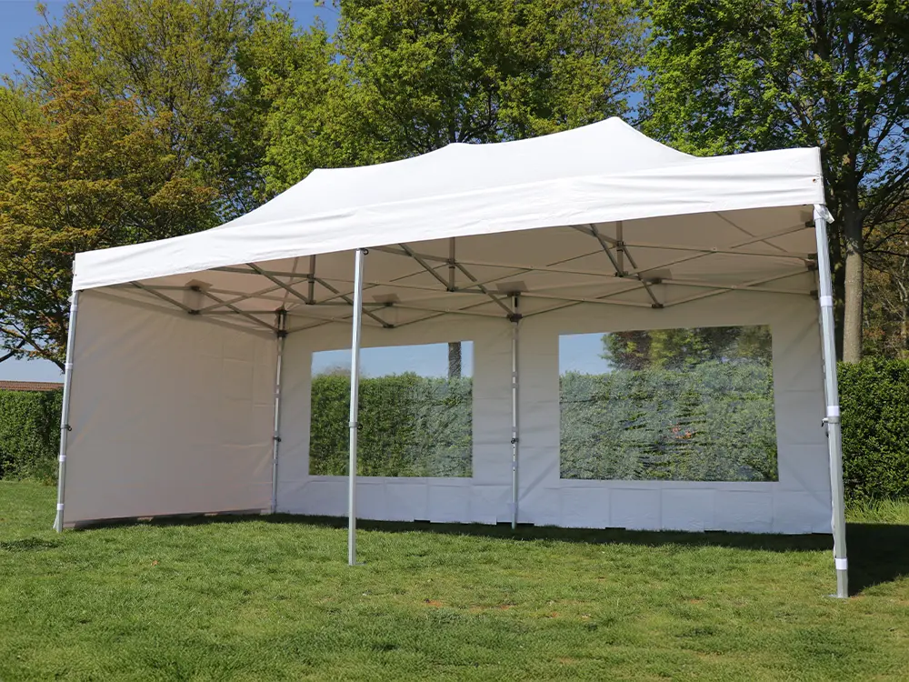 Vouwtent 3 x 6 m Solid 50 pvc wit dakzeil met zijwanden met raam
