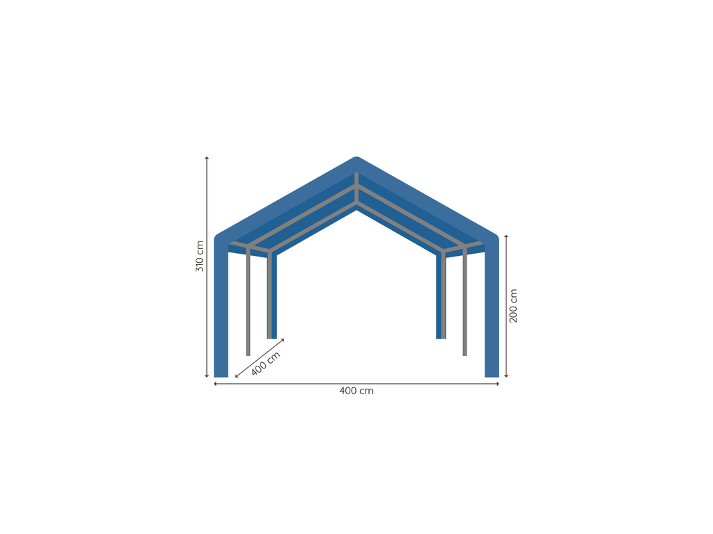 Partytent 4 x 4 m pro 50 pvc HQ afmetingen