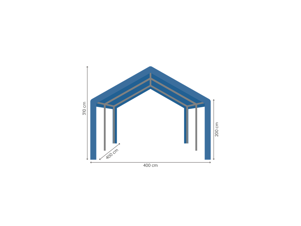 Partytent 4 x 4 m pro 50 pvc HQ afmetingen