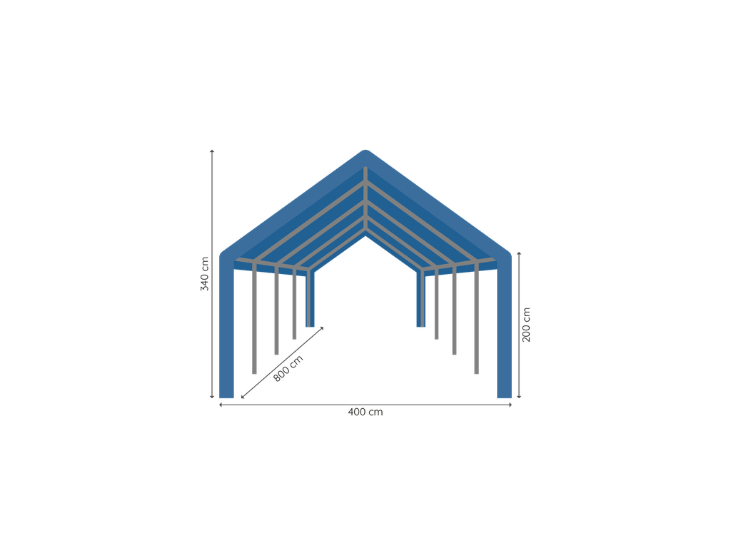 Partytent 4 x 8 m pvc basic afmetingen