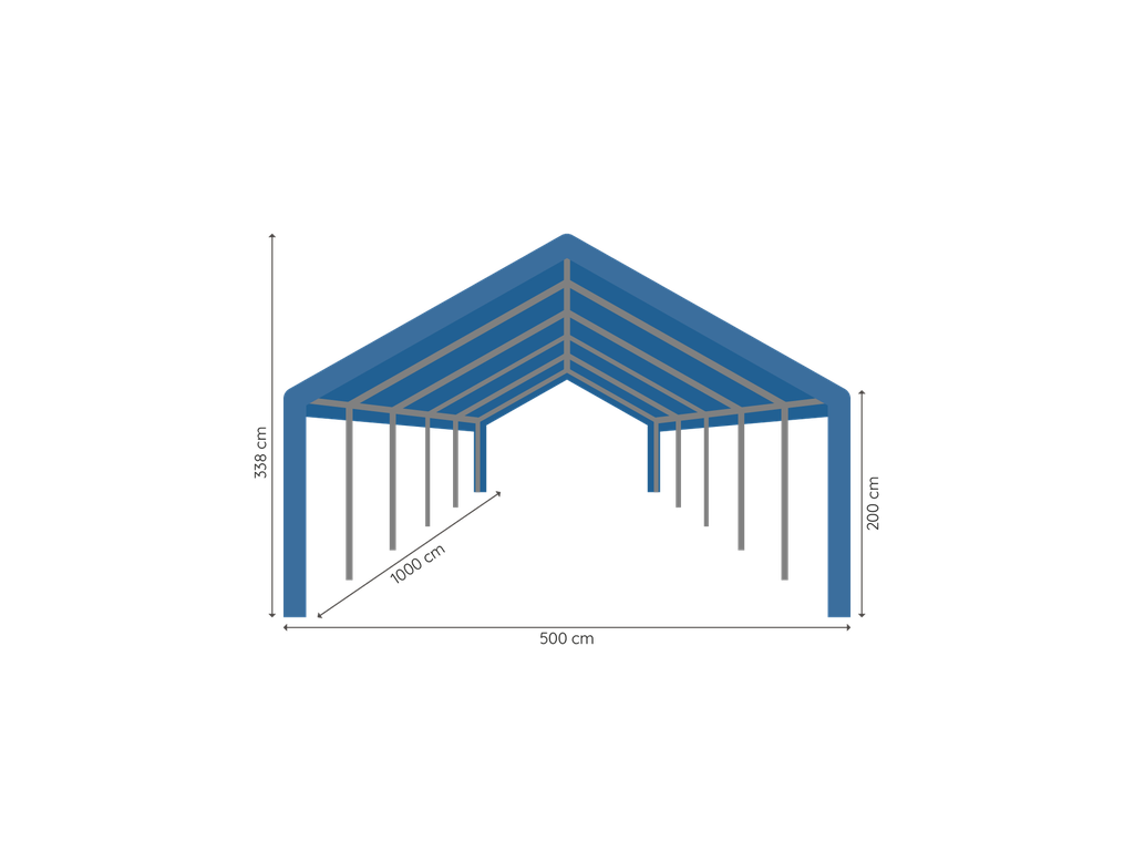 Partytent 5 x 10 m pro 50 pvc HQ afmetingen