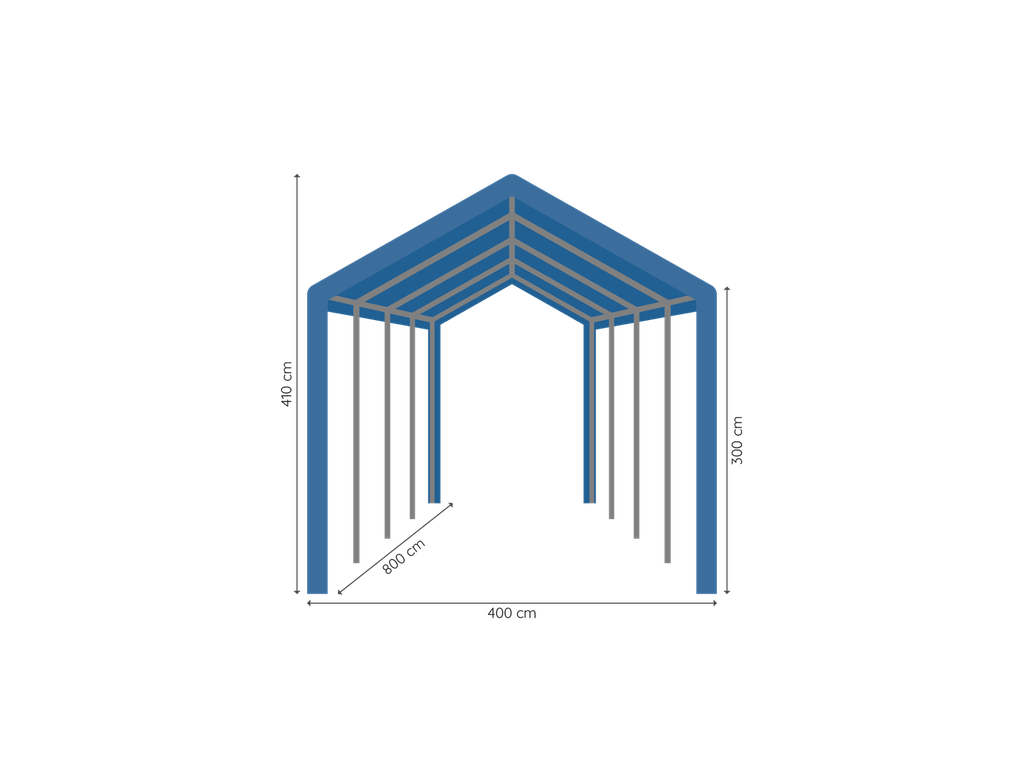 Opslagtent 4 x 8 m afmetingen