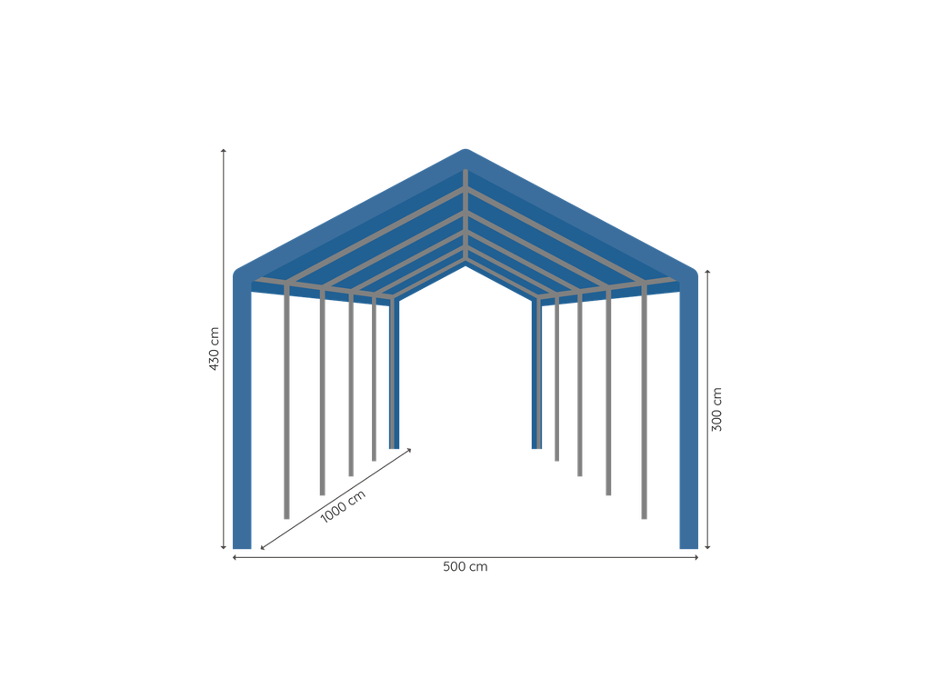 Opslagtent 5 x 10 m afmetingen