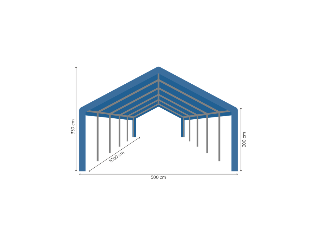 Opslagtent 5 x 10 m afmetingen