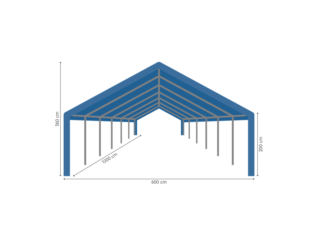 Opslagtent 6 x 12 m afmetingen
