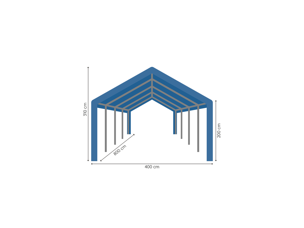 Partytent 4 x 8 m pvc basic afmetingen