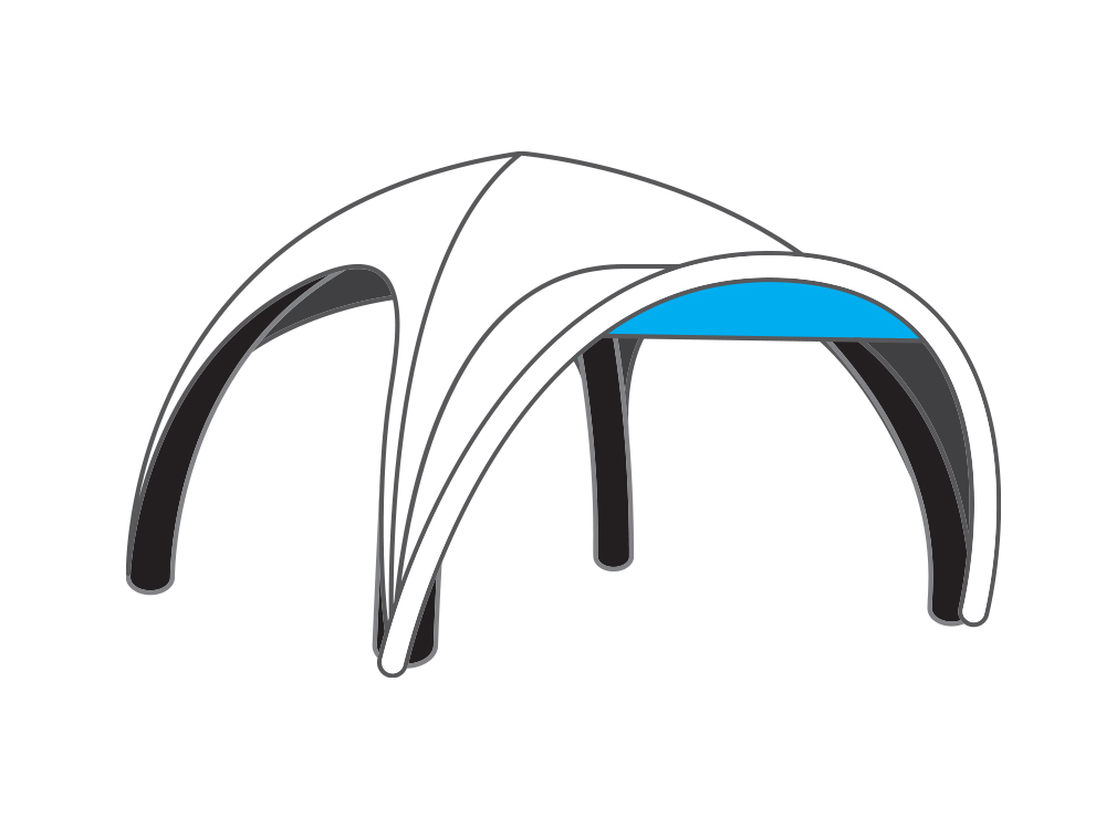 Opblaastent: bedrukte luifelbanner