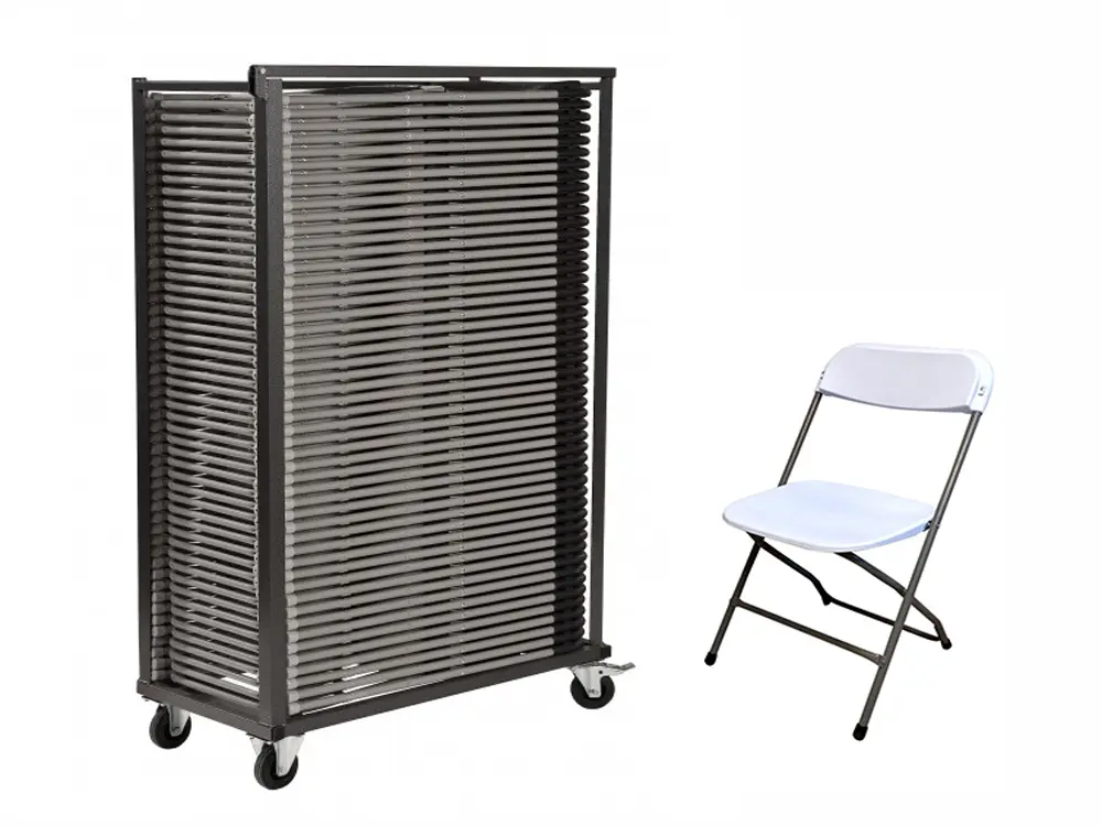 Einde reeks: 50 klapstoelen wit + transportkar