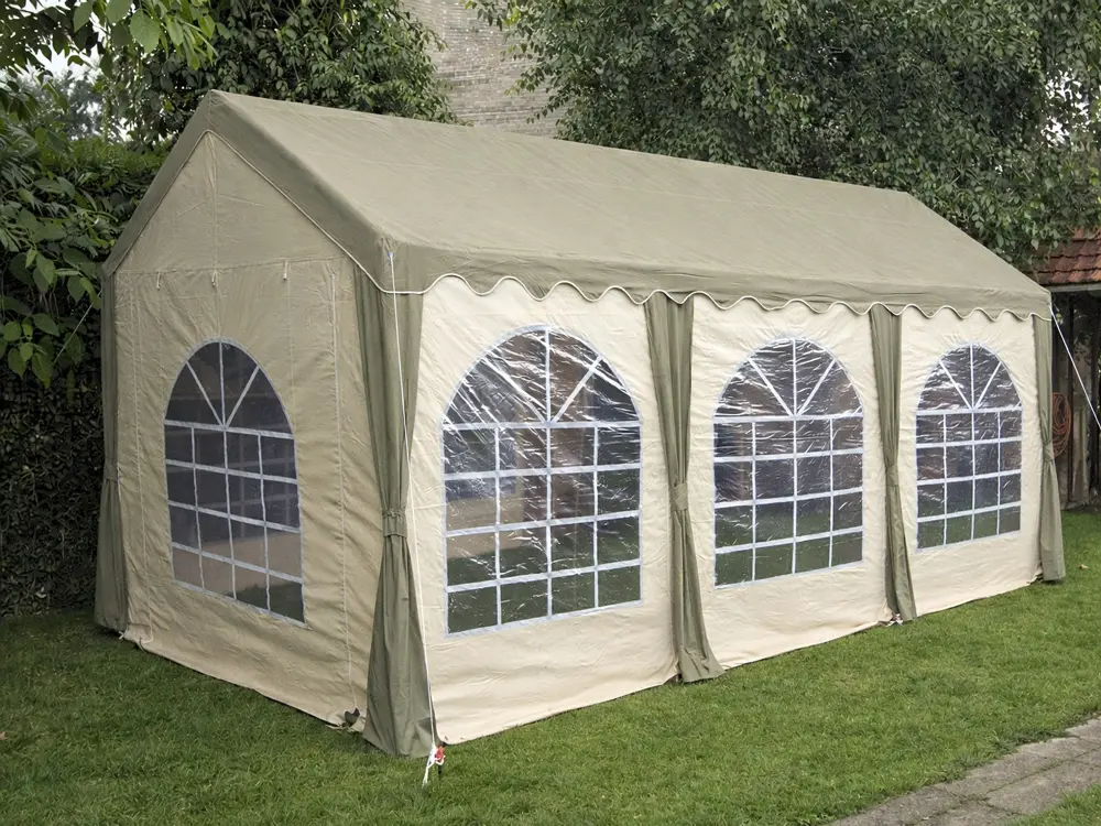 Tweedehands: paviljoentent 4 x 8 m beige/zand