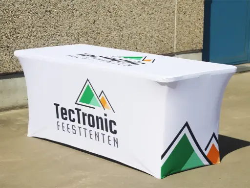 Bedrukte stretchhoes buffettafel 